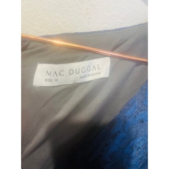 MAC DUGGAL 67712 Dark Blue Beaded Floral Lace Cape Short Sleeve Dress Size 16 - Picture 8 of 9